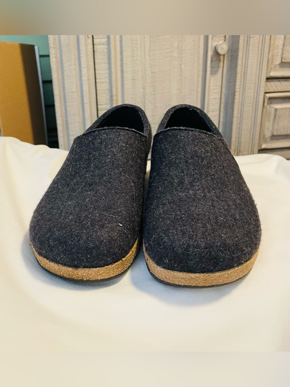 Haflinger Clogs/Mules/Shoes-Wmns Sz 38 (8)-Gray Wool-Cork/Grizzly/SlipOn/Casual